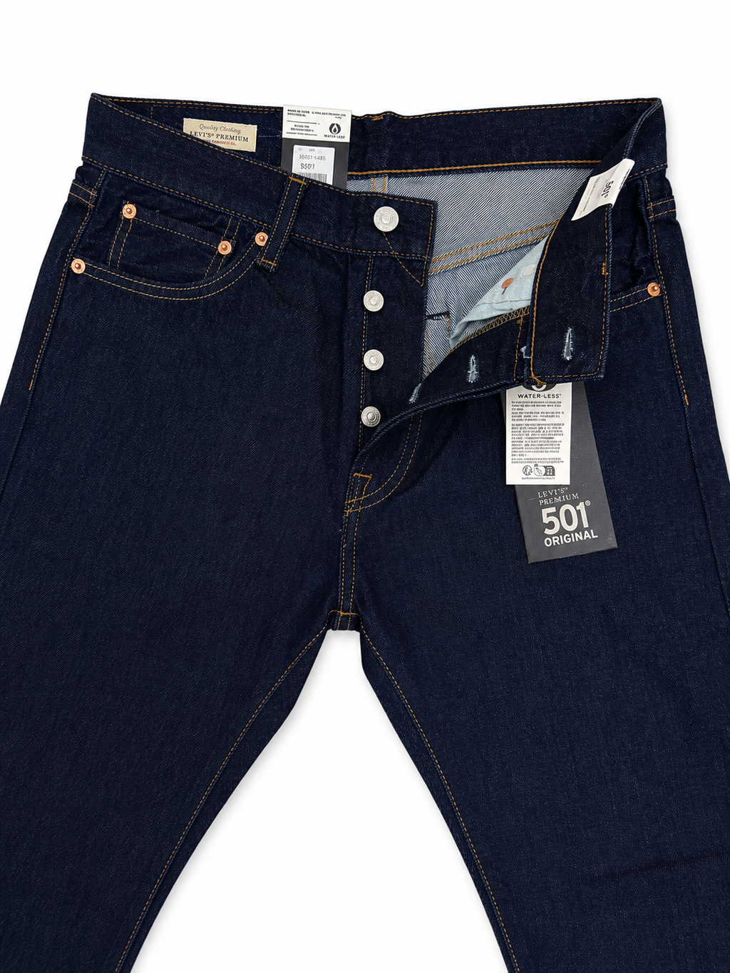 Levi's 501 Premium Dark Indigo Denim  Button Fly Straight leg