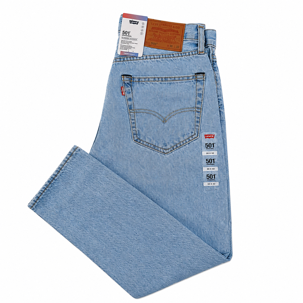 Levi’s 501 Original Fit Men’s Jeans Light Blue Wash Button Fly Denim