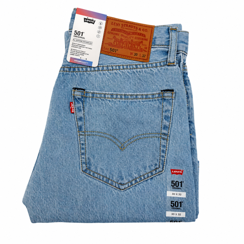 Levi’s 501 Original Fit Men’s Jeans Light Blue Wash Button Fly Denim