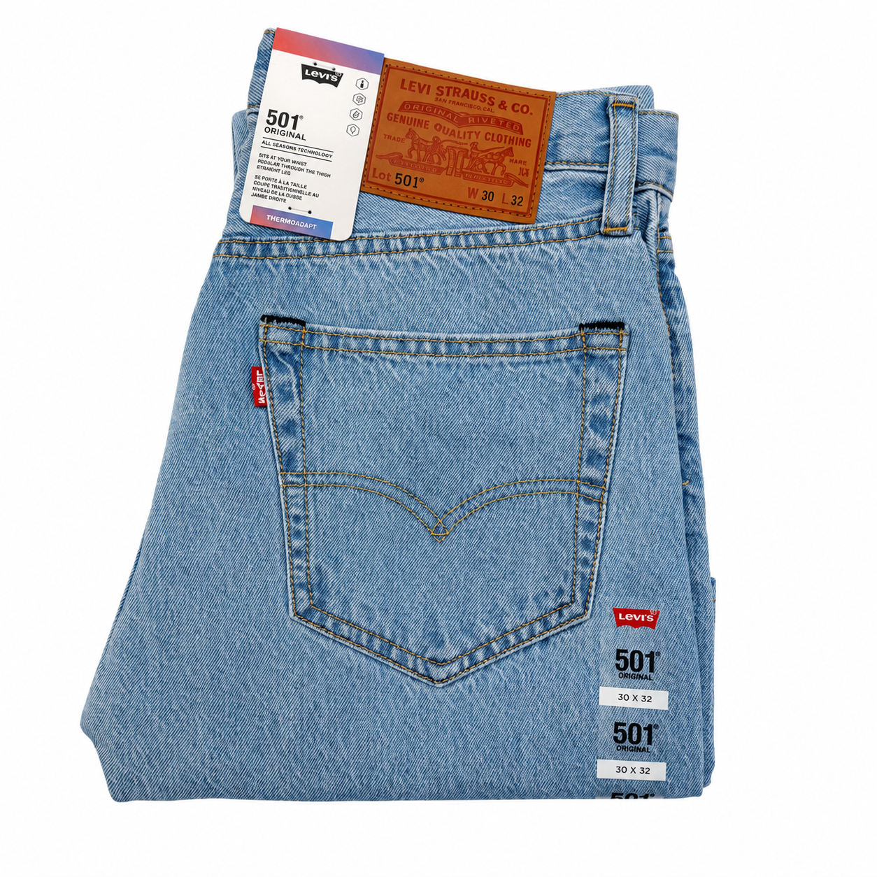 Levi’s 501 Original Fit Men’s Jeans Light Blue Wash Button Fly Denim