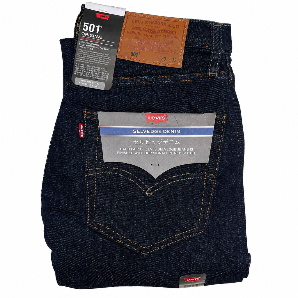 Levi’s 501 Selvedge Denim Jeans – Dark Indigo Blue – Straight Fit