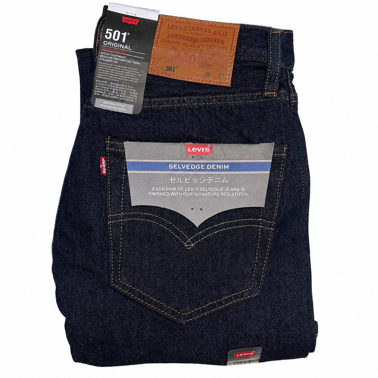 Levi’s 501 Selvedge Denim Jeans – Dark Indigo Blue – Straight Fit