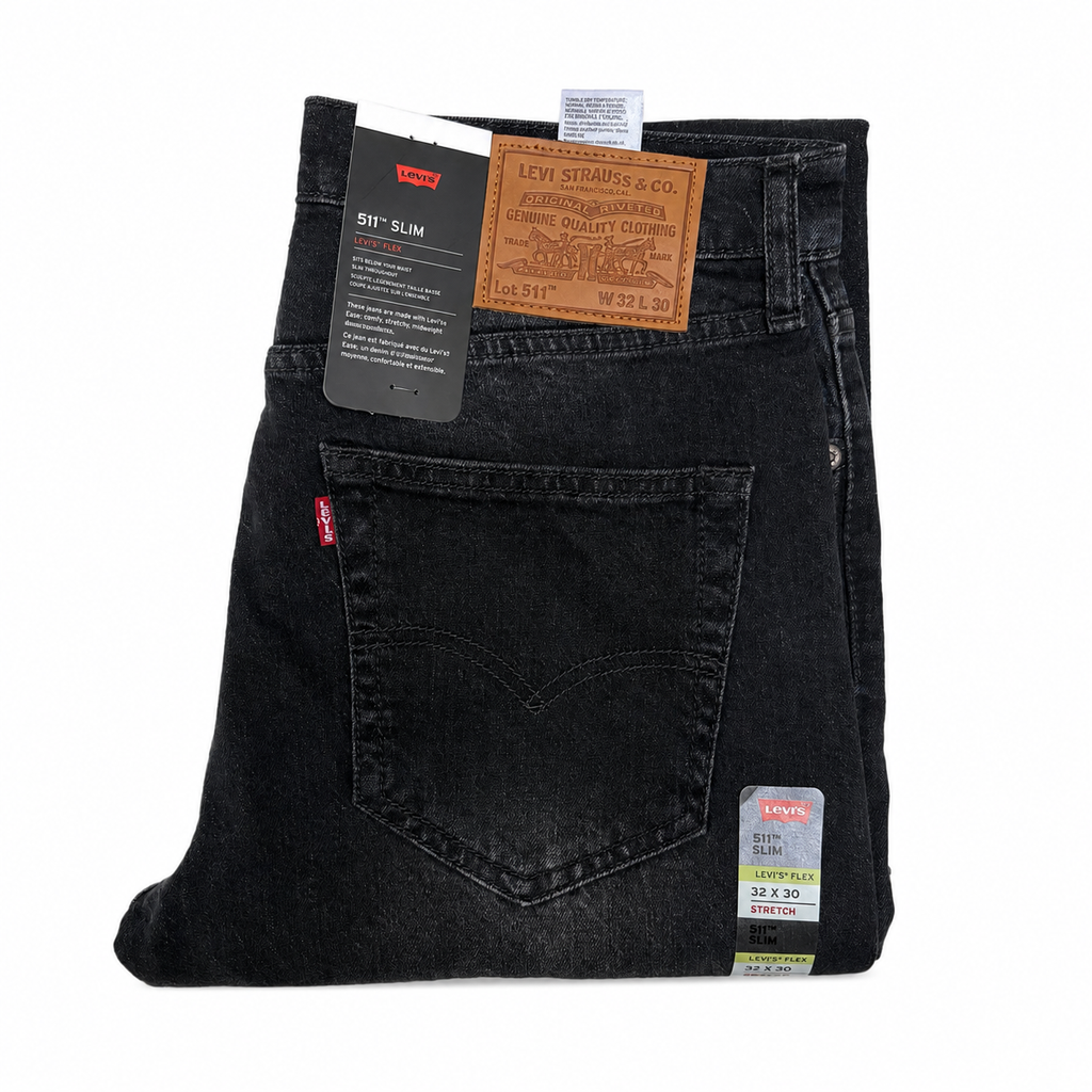 Levi’s 511™ Slim Fit Jeans Men’s Washed Black Stretch Denim with  Whiskering Effect